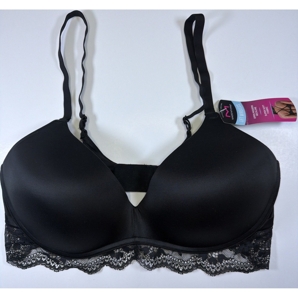 Maidenform DM1196 Lift Wireless Bra Lightly Padded Lace Womens 38C Black